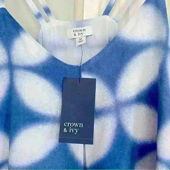 Crown & Ivy Women’s Double Layer Midi Sundress Size M Blue White Flowy Vacation - Picture 12 of 13